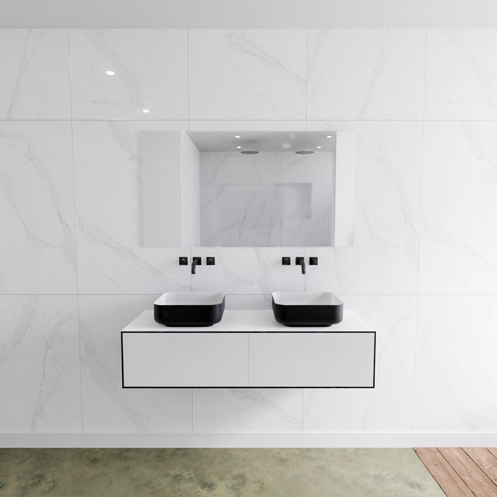 MONDIAZ LAGOM 130cm mueble de baño solid surface Urban 2 cajones BINX Doble sin orificio 2 MONDIAZ LAGOM 130cm mueble de baño solid surface Urban 2 cajones BINX Doble sin orificio - Imagen 2