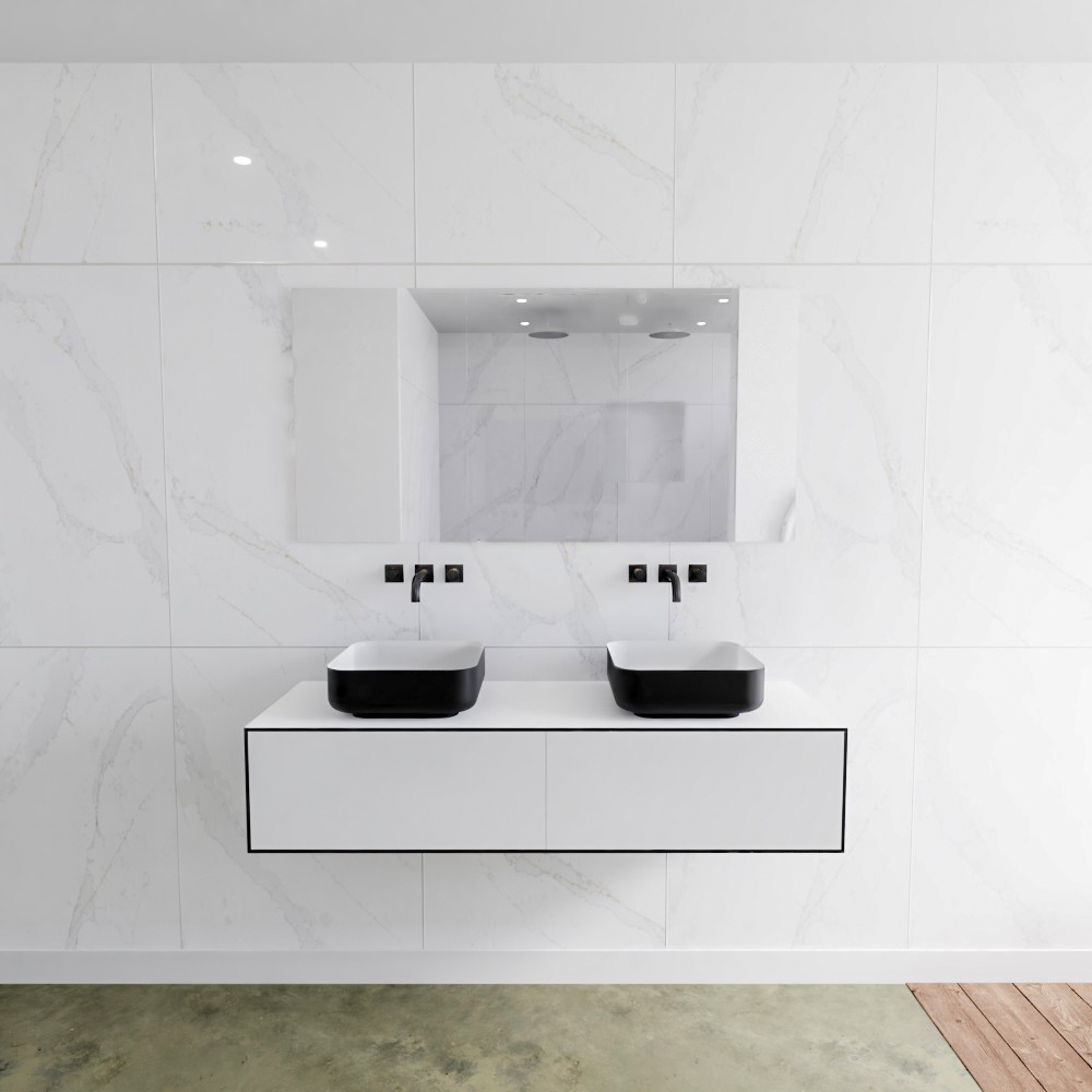 MONDIAZ LAGOM 140cm mueble de baño solid surface Urban 2 cajones BINX Doble sin orificio 2 MONDIAZ LAGOM 140cm mueble de baño solid surface Urban 2 cajones BINX Doble sin orificio - Imagen 2