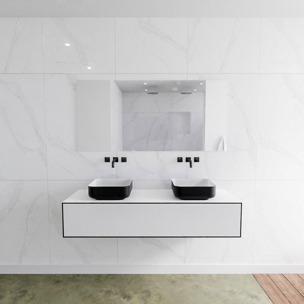 MONDIAZ LAGOM 150cm mueble de baño solid surface Urban 1 cajón BINX Doble sin orificio 2 MONDIAZ LAGOM 150cm mueble de baño solid surface Urban 1 cajón BINX Doble sin orificio - Imagen 2
