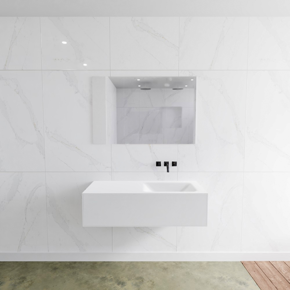 MONDIAZ LAGOM 110cm mueble de baño solid surface Talc 1 cajón lavabo CLOUD Derecho sin orificio 2 MONDIAZ LAGOM 110cm mueble de baño solid surface Talc 1 cajón lavabo CLOUD Derecho sin orificio - Imagen 2