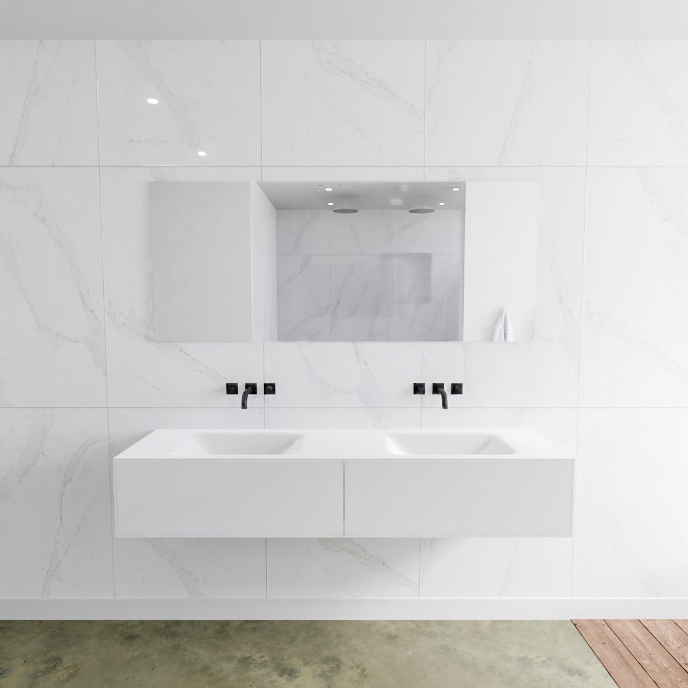 MONDIAZ LAGOM 170cm mueble de baño solid surface Talc 2 cajones lavabo CLOUD Doble sin orificio 2 MONDIAZ LAGOM 170cm mueble de baño solid surface Talc 2 cajones lavabo CLOUD Doble sin orificio - Imagen 2