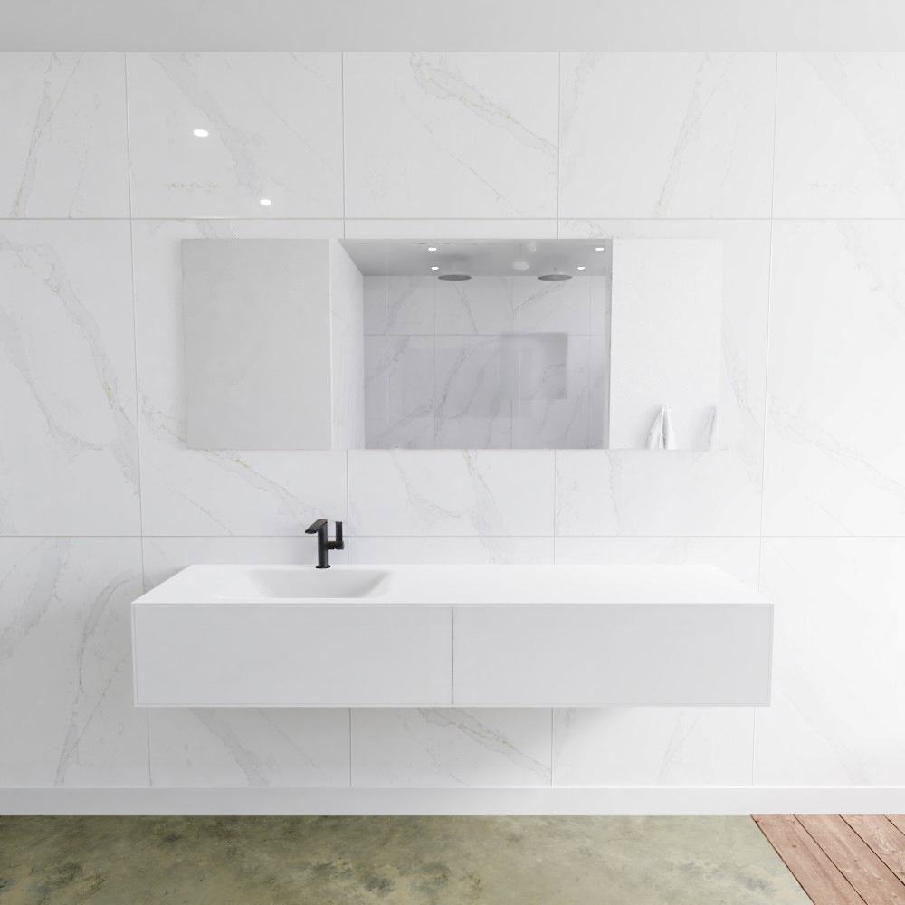 MONDIAZ LAGOM 180cm mueble de baño solid surface Talc 2 cajones lavabo CLOUD Izquierda 1 orificio 2 MONDIAZ LAGOM 180cm mueble de baño solid surface Talc 2 cajones lavabo CLOUD Izquierda 1 orificio - Imagen 2