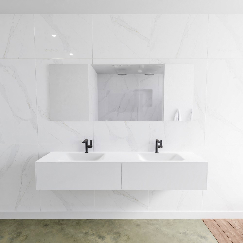 MONDIAZ LAGOM 180cm mueble de baño solid surface Talc 2 cajones lavabo CLOUD Doble 2 orificios 2 MONDIAZ LAGOM 180cm mueble de baño solid surface Talc 2 cajones lavabo CLOUD Doble 2 orificios - Imagen 2