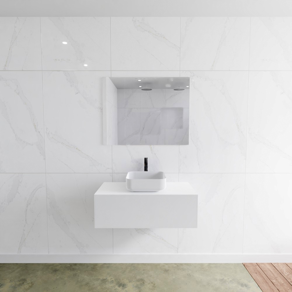 MONDIAZ LAGOM 90cm mueble de baño solid surface Talc 1 cajón BINX Centro 1 orificio 2 MONDIAZ LAGOM 90cm mueble de baño solid surface Talc 1 cajón BINX Centro 1 orificio - Imagen 2
