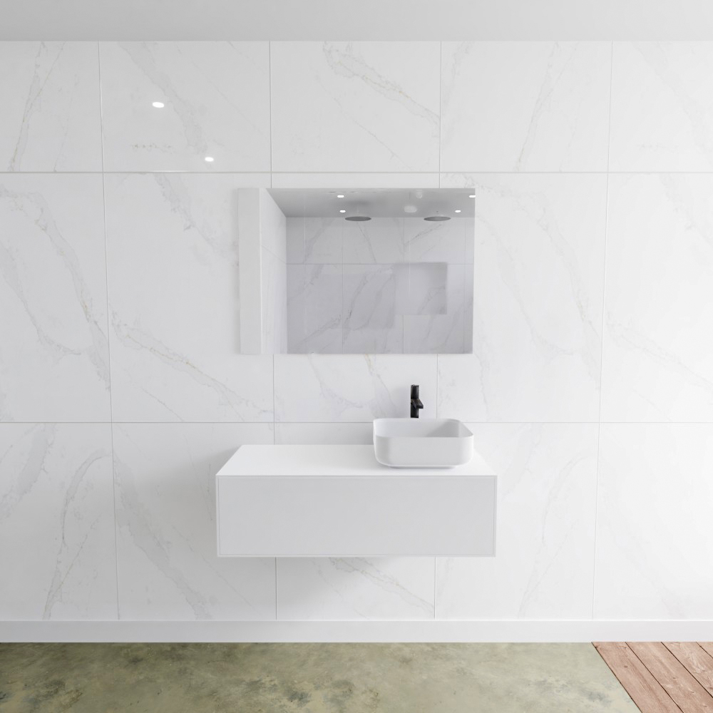 MONDIAZ LAGOM 100cm mueble de baño solid surface Talc 1 cajón BINX Derecho 1 orificio 2 MONDIAZ LAGOM 100cm mueble de baño solid surface Talc 1 cajón BINX Derecho 1 orificio - Imagen 2