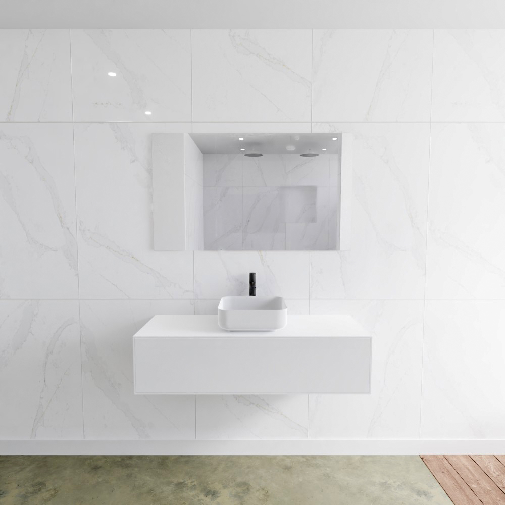 MONDIAZ LAGOM 120cm mueble de baño solid surface Talc 1 cajón BINX Centro 1 orificio 2 MONDIAZ LAGOM 120cm mueble de baño solid surface Talc 1 cajón BINX Centro 1 orificio - Imagen 2