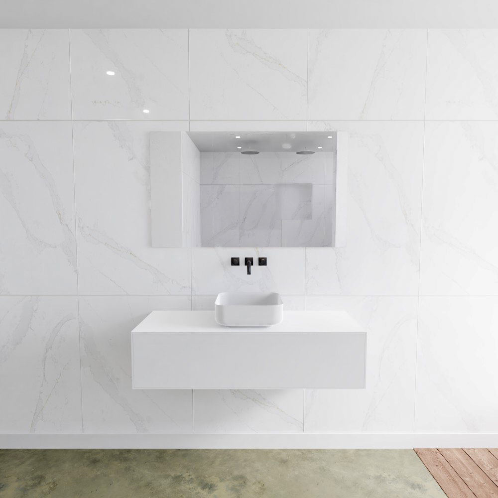 MONDIAZ LAGOM 120cm mueble de baño solid surface Talc 1 cajón BINX Centro sin orificio 2 MONDIAZ LAGOM 120cm mueble de baño solid surface Talc 1 cajón BINX Centro sin orificio - Imagen 2