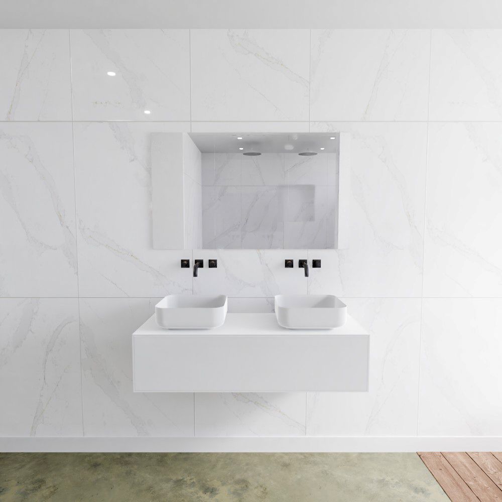 MONDIAZ LAGOM 120cm mueble de baño solid surface Talc 1 cajón BINX Doble sin orificio 2 MONDIAZ LAGOM 120cm mueble de baño solid surface Talc 1 cajón BINX Doble sin orificio - Imagen 2