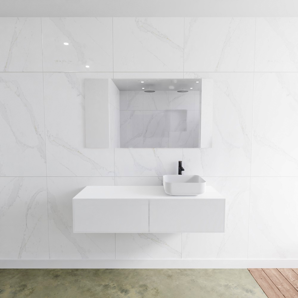 MONDIAZ LAGOM 130cm mueble de baño solid surface Talc 2 cajones BINX Derecho 1 orificio 2 MONDIAZ LAGOM 130cm mueble de baño solid surface Talc 2 cajones BINX Derecho 1 orificio - Imagen 2