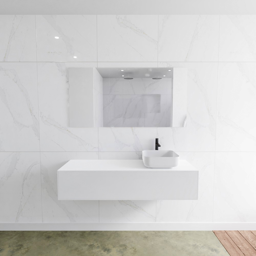 MONDIAZ LAGOM 140cm mueble de baño solid surface Talc 1 cajón BINX Derecho 1 orificio 2 MONDIAZ LAGOM 140cm mueble de baño solid surface Talc 1 cajón BINX Derecho 1 orificio - Imagen 2