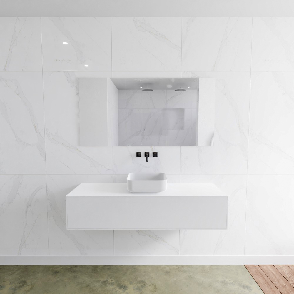 MONDIAZ LAGOM 140cm mueble de baño solid surface Talc 1 cajón BINX Centro sin orificio 2 MONDIAZ LAGOM 140cm mueble de baño solid surface Talc 1 cajón BINX Centro sin orificio - Imagen 2