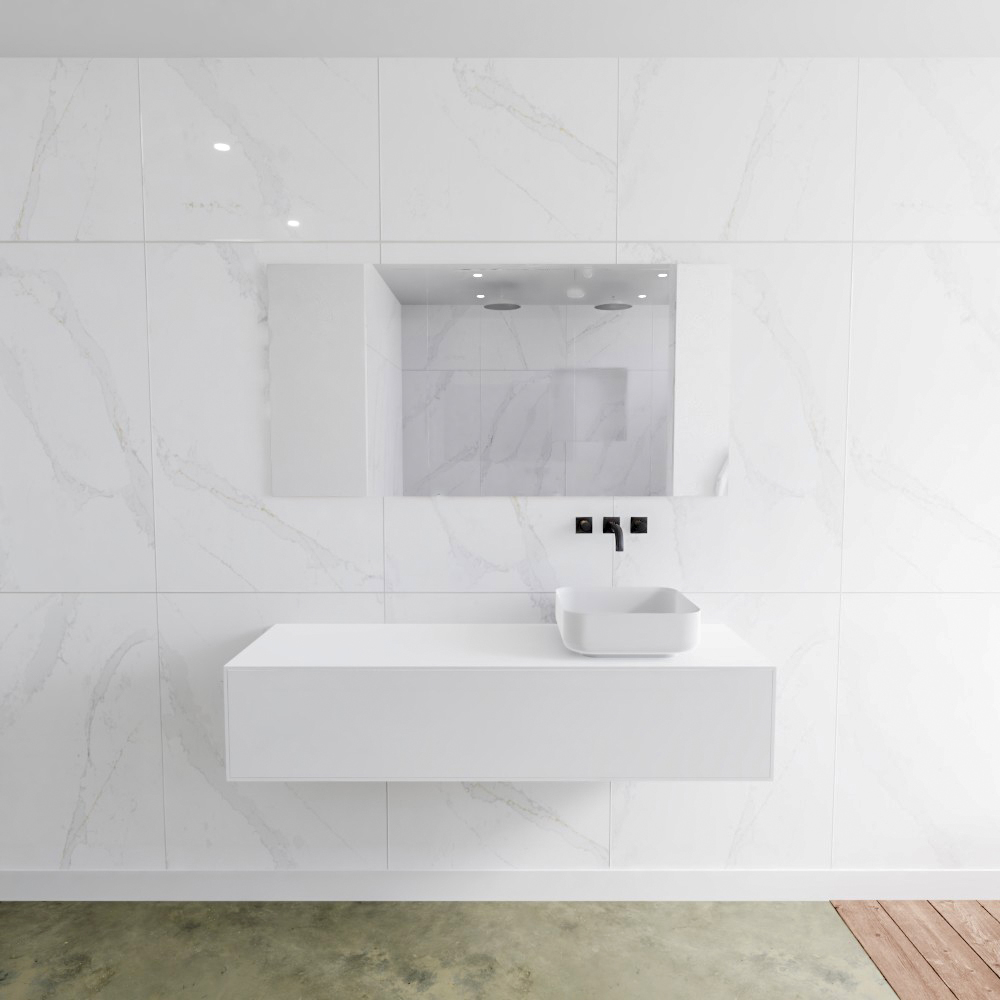 MONDIAZ LAGOM 140cm mueble de baño solid surface Talc 1 cajón BINX Derecho sin orificio 2 MONDIAZ LAGOM 140cm mueble de baño solid surface Talc 1 cajón BINX Derecho sin orificio - Imagen 2