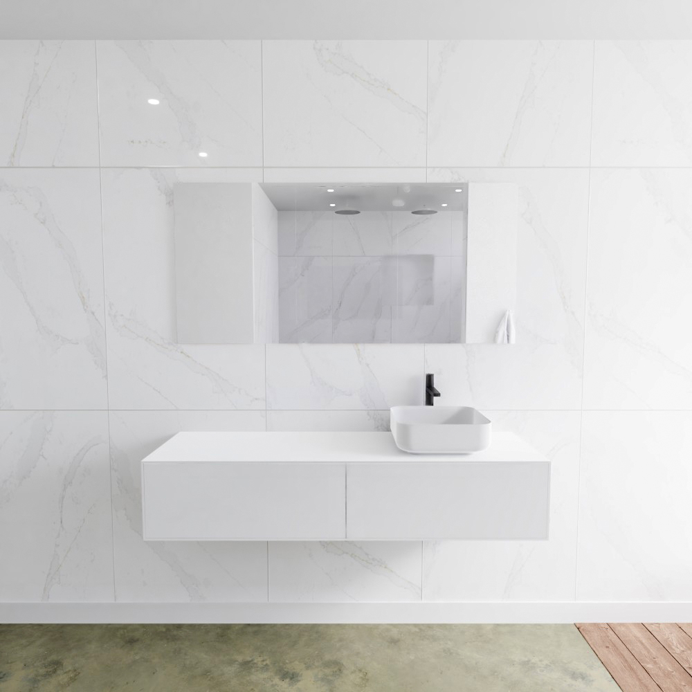 MONDIAZ LAGOM 150cm mueble de baño solid surface Talc 2 cajones BINX Derecho 1 orificio 2 MONDIAZ LAGOM 150cm mueble de baño solid surface Talc 2 cajones BINX Derecho 1 orificio - Imagen 2
