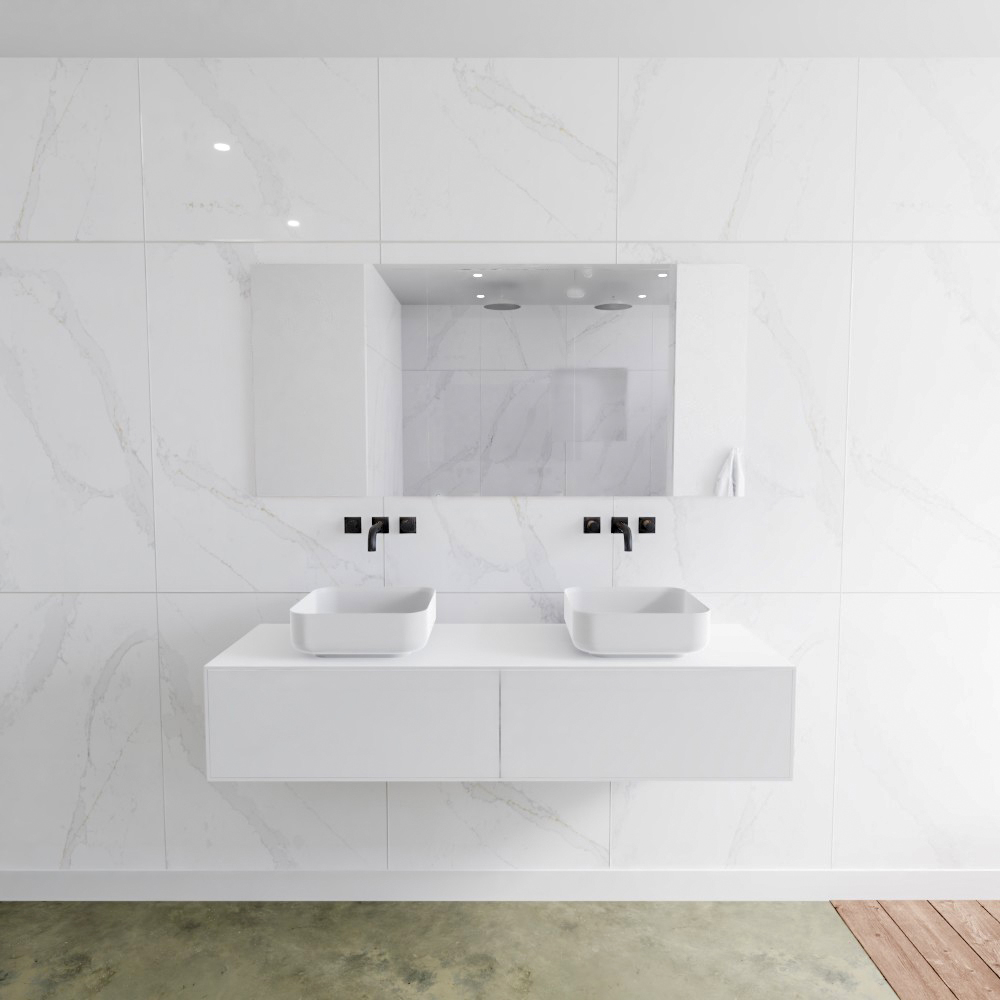 MONDIAZ LAGOM 150cm mueble de baño solid surface Talc 2 cajones BINX Doble sin orificio 2 MONDIAZ LAGOM 150cm mueble de baño solid surface Talc 2 cajones BINX Doble sin orificio - Imagen 2