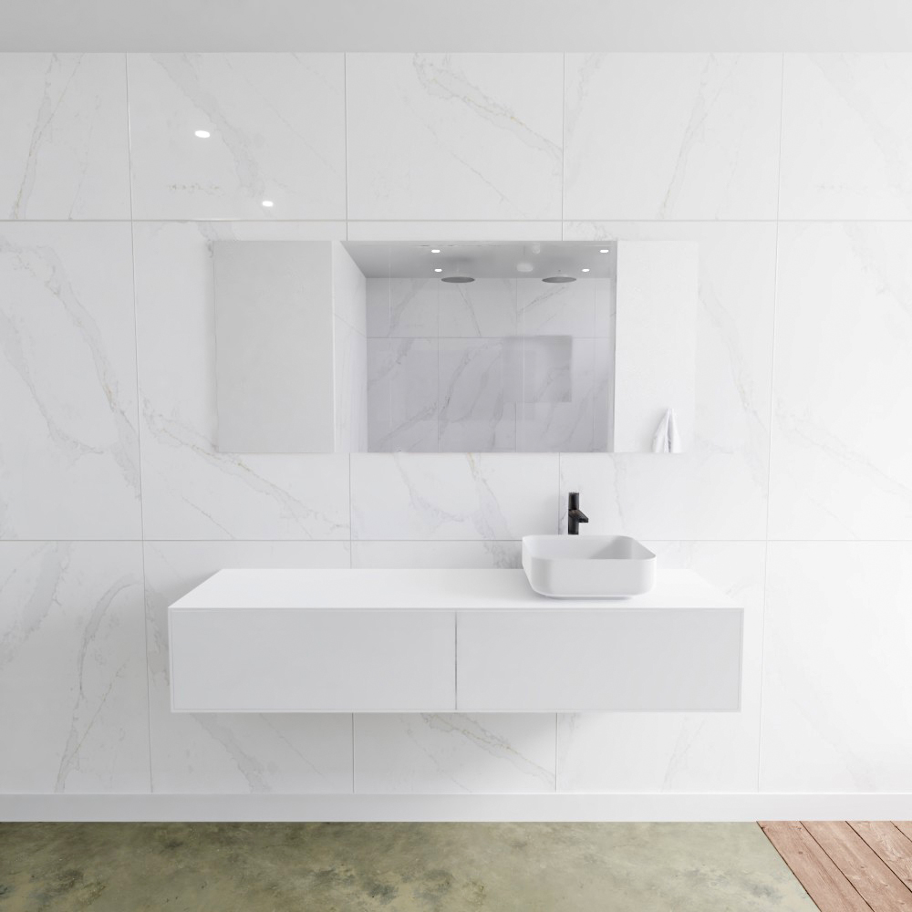 MONDIAZ LAGOM 160cm mueble de baño solid surface Talc 2 cajones BINX Derecho 1 orificio 2 MONDIAZ LAGOM 160cm mueble de baño solid surface Talc 2 cajones BINX Derecho 1 orificio - Imagen 2