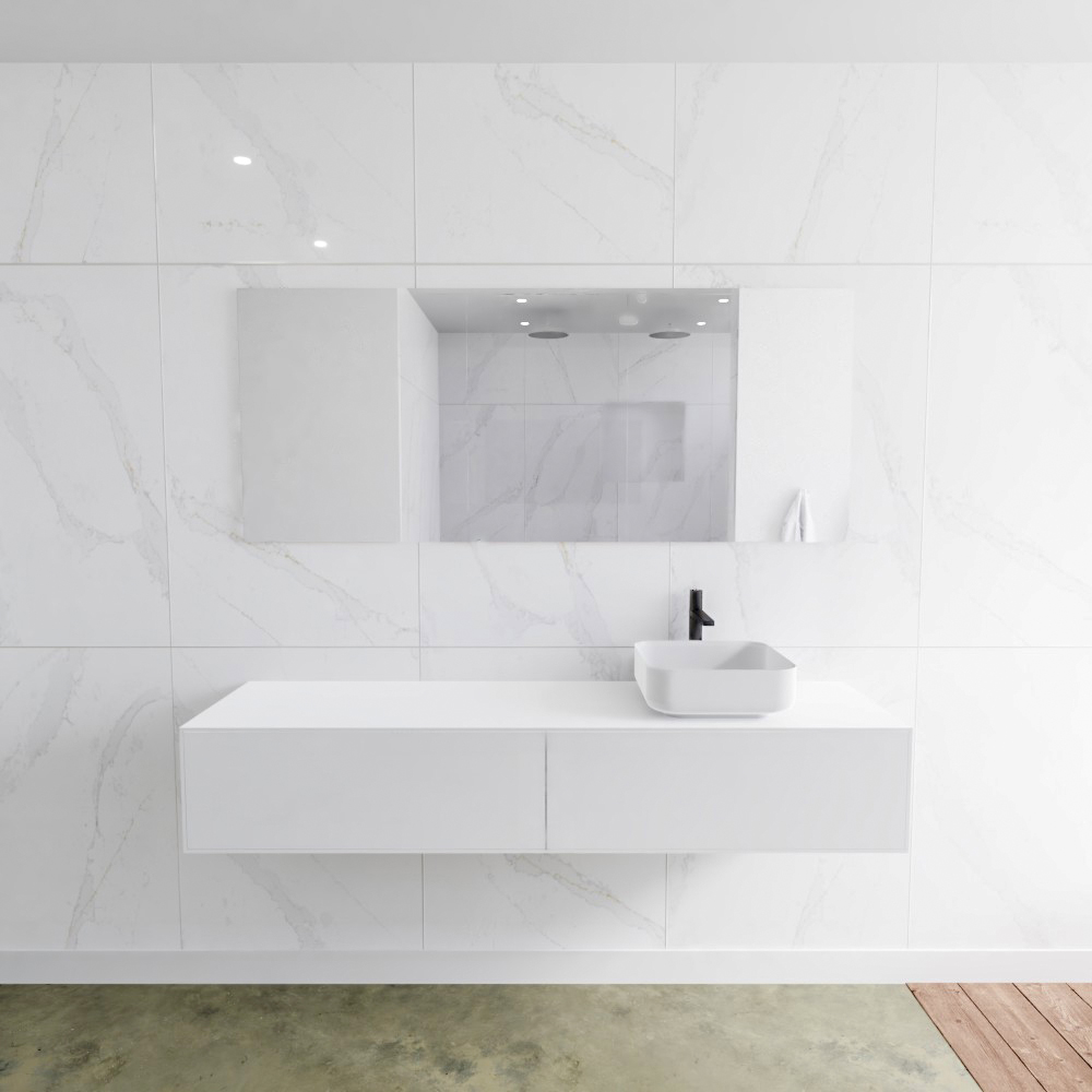 MONDIAZ LAGOM 170cm mueble de baño solid surface Talc 2 cajones BINX Derecho 1 orificio 2 MONDIAZ LAGOM 170cm mueble de baño solid surface Talc 2 cajones BINX Derecho 1 orificio - Imagen 2
