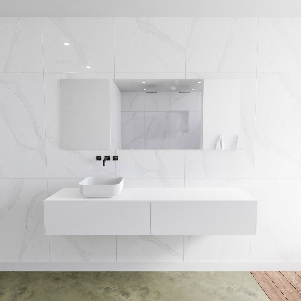 MONDIAZ LAGOM 180cm mueble de baño solid surface Talc 2 cajones BINX Izquierda sin orificio 2 MONDIAZ LAGOM 180cm mueble de baño solid surface Talc 2 cajones BINX Izquierda sin orificio - Imagen 2