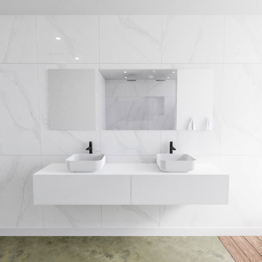 MONDIAZ LAGOM 190cm mueble de baño solid surface Talc 2 cajones BINX Doble 2 orificios 2 MONDIAZ LAGOM 190cm mueble de baño solid surface Talc 2 cajones BINX Doble 2 orificios - Imagen 2