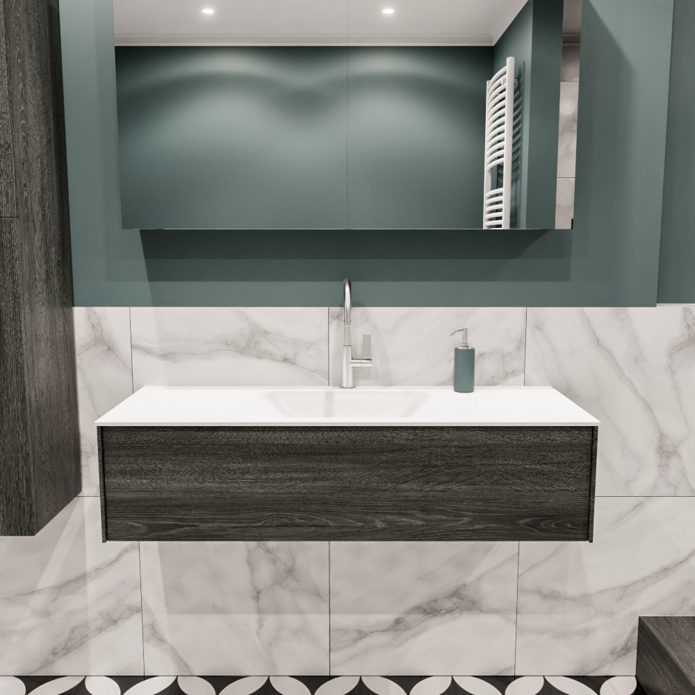 MONDIAZ LUSH 120cm mueble de baño Antracite 1 cajón lavabo CLOUD Centro 1 orificio 2 MONDIAZ LUSH 120cm mueble de baño Antracite 1 cajón lavabo CLOUD Centro 1 orificio - Imagen 2