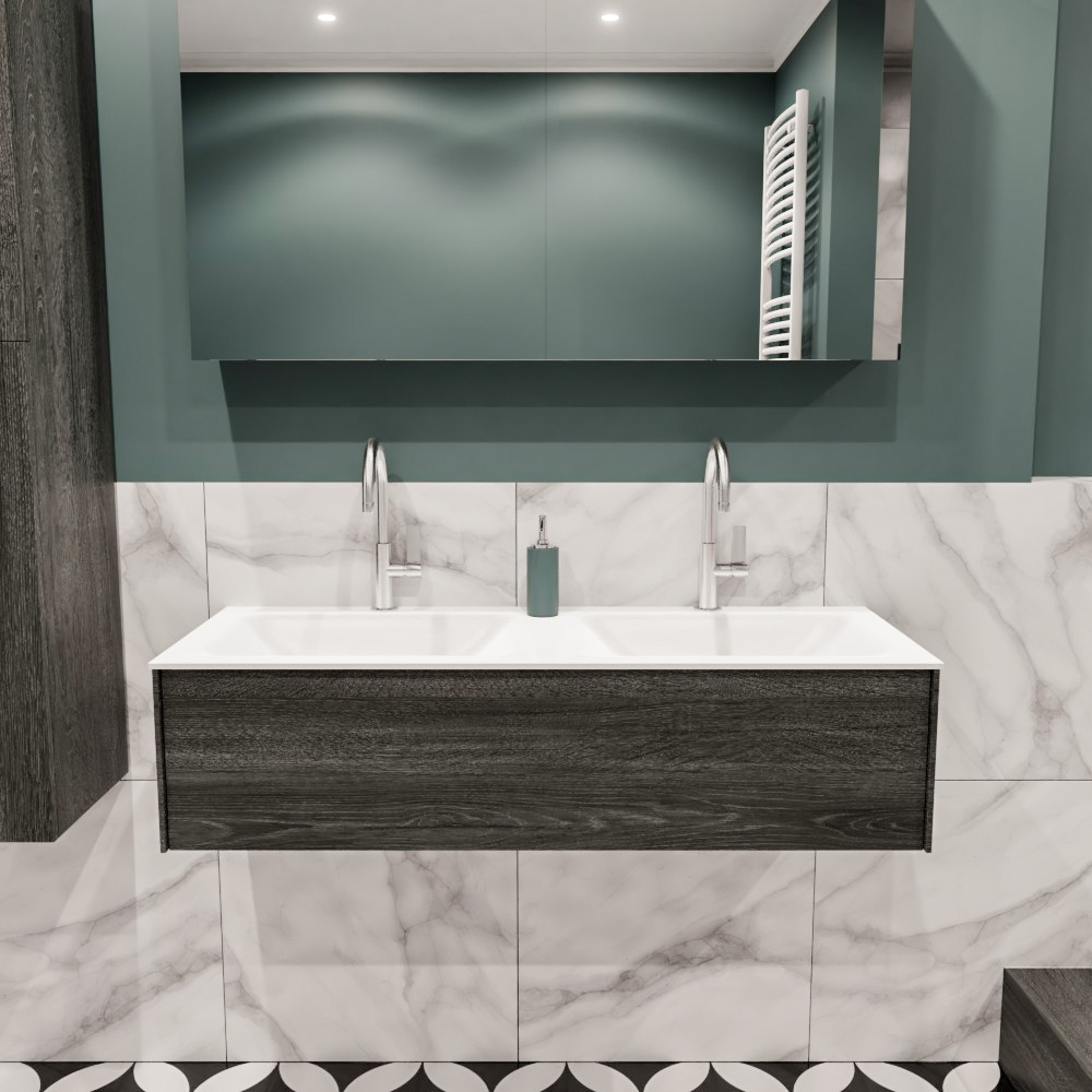 MONDIAZ LUSH 120cm mueble de baño Antracite 1 cajón lavabo CLOUD Doble 2 orificios 2 MONDIAZ LUSH 120cm mueble de baño Antracite 1 cajón lavabo CLOUD Doble 2 orificios - Imagen 2