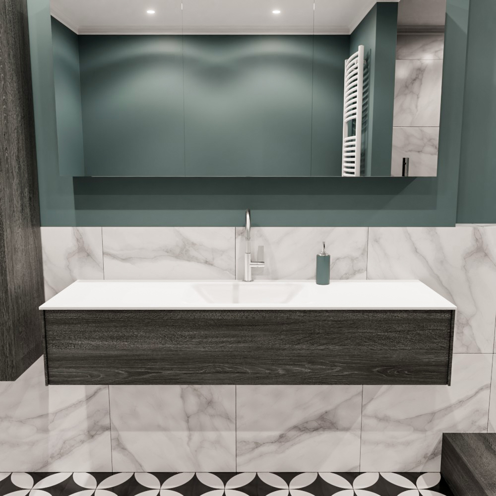 MONDIAZ LUSH 150cm mueble de baño Antracite 1 cajón lavabo CLOUD Centro 1 orificio 2 MONDIAZ LUSH 150cm mueble de baño Antracite 1 cajón lavabo CLOUD Centro 1 orificio - Imagen 2
