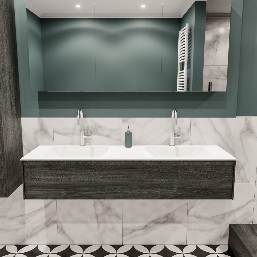 MONDIAZ LUSH 150cm mueble de baño Antracite 1 cajón lavabo CLOUD Doble 2 orificios 2 MONDIAZ LUSH 150cm mueble de baño Antracite 1 cajón lavabo CLOUD Doble 2 orificios - Imagen 2