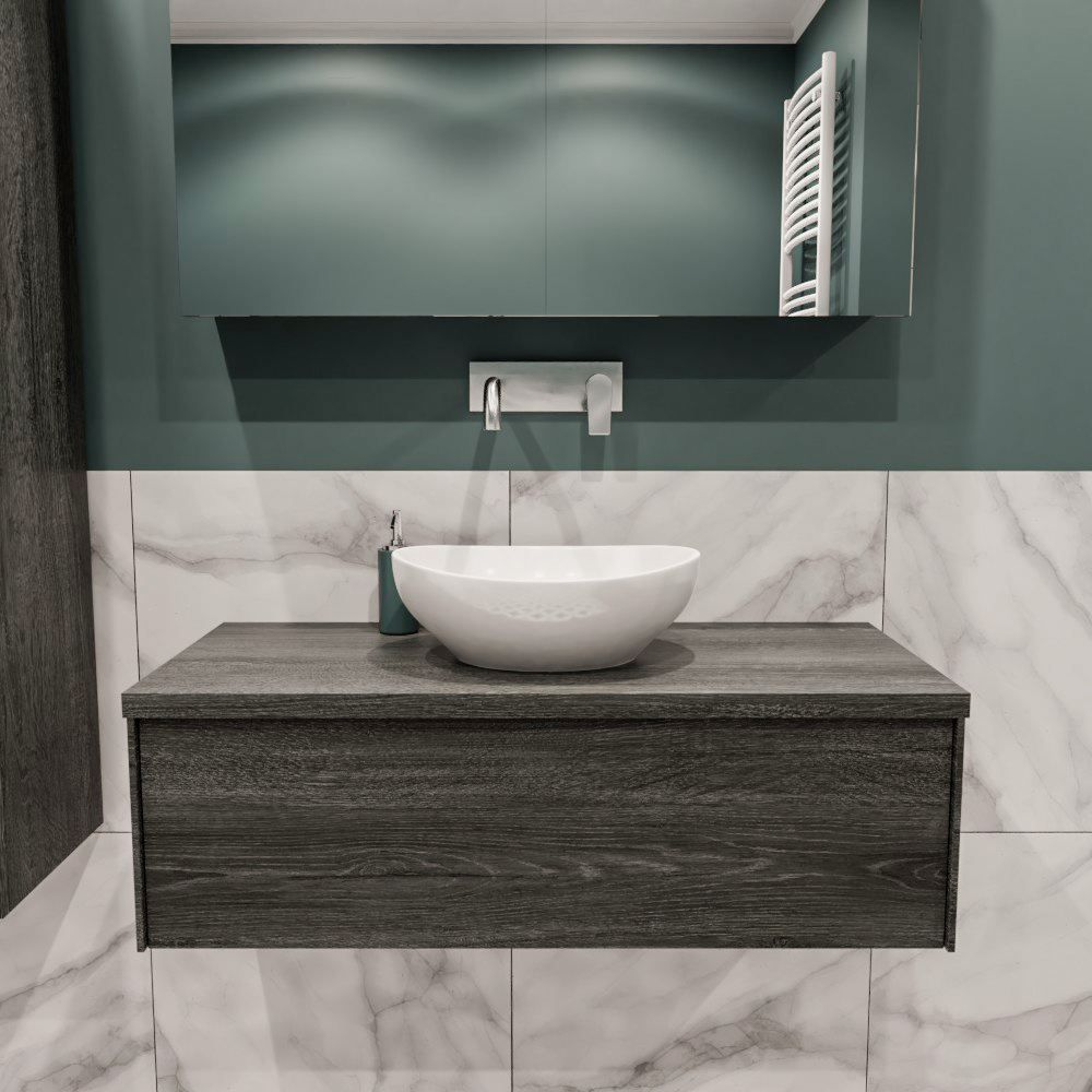 MONDIAZ LUSH 100cm mueble de baño Antracite 1 cajón lavabo BARCO Centro sin orificio 2 MONDIAZ LUSH 100cm mueble de baño Antracite 1 cajón lavabo BARCO Centro sin orificio - Imagen 2