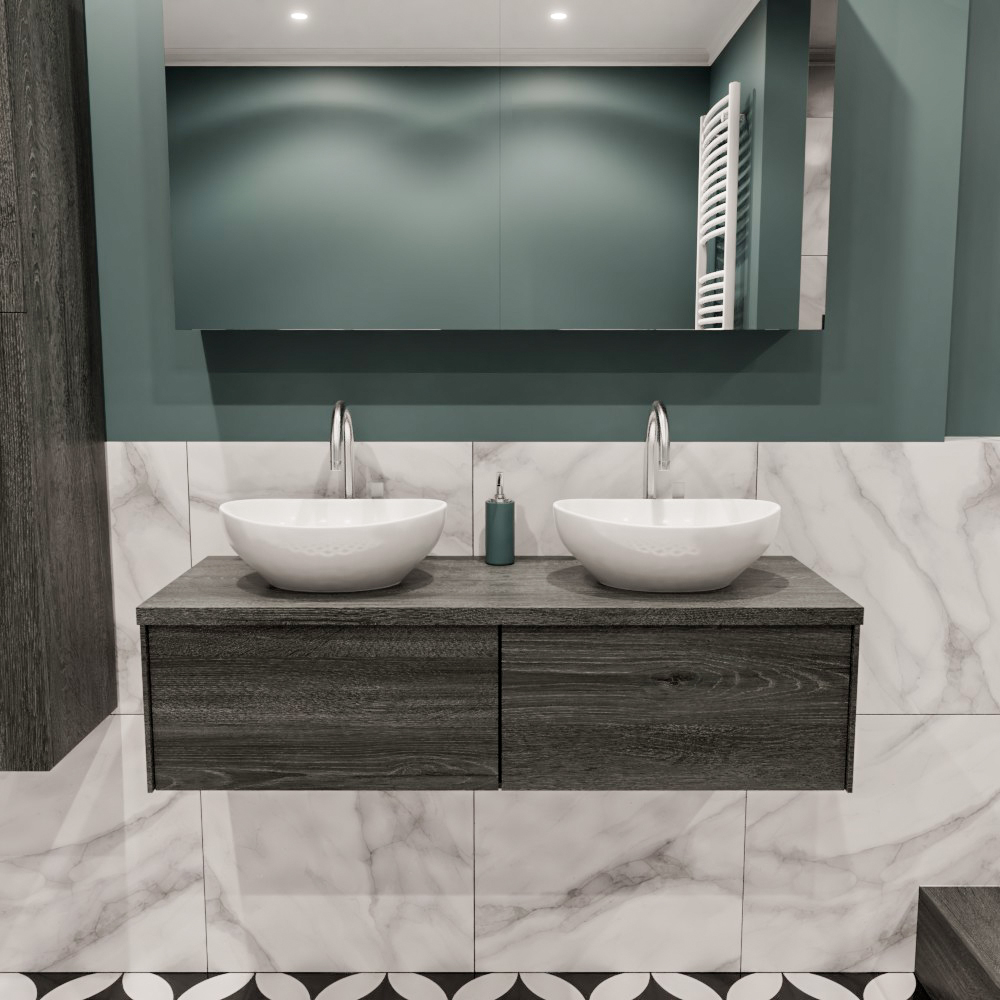 MONDIAZ LUSH 120cm mueble de baño Antracite 2 cajones lavabo BARCO Doble 2 orificios 2 MONDIAZ LUSH 120cm mueble de baño Antracite 2 cajones lavabo BARCO Doble 2 orificios - Imagen 2