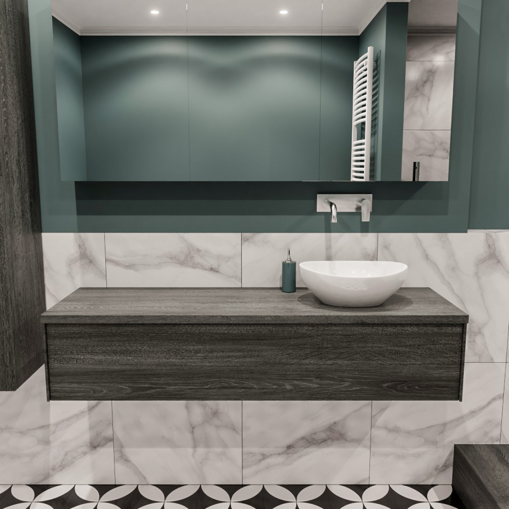 MONDIAZ LUSH 150cm mueble de baño Antracite 1 cajón lavabo BARCO Derecho sin orificio 2 MONDIAZ LUSH 150cm mueble de baño Antracite 1 cajón lavabo BARCO Derecho sin orificio - Imagen 2