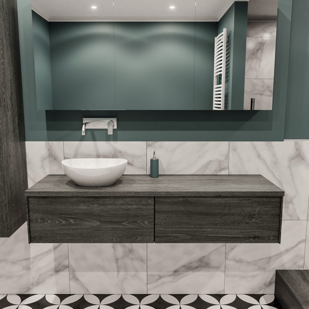 MONDIAZ LUSH 150cm mueble de baño Antracite 2 cajones lavabo BARCO Izquierda sin orificio 2 MONDIAZ LUSH 150cm mueble de baño Antracite 2 cajones lavabo BARCO Izquierda sin orificio - Imagen 2