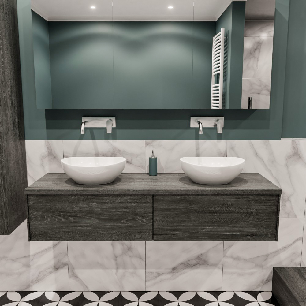 MONDIAZ LUSH 150cm mueble de baño Antracite 2 cajones lavabo BARCO Doble sin orificio 2 MONDIAZ LUSH 150cm mueble de baño Antracite 2 cajones lavabo BARCO Doble sin orificio - Imagen 2