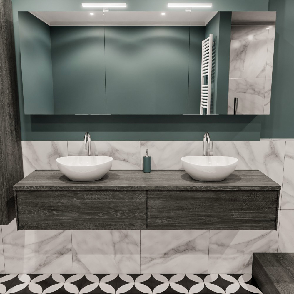 MONDIAZ LUSH 180cm mueble de baño Antracite 2 cajones lavabo BARCO Doble 2 orificios 2 MONDIAZ LUSH 180cm mueble de baño Antracite 2 cajones lavabo BARCO Doble 2 orificios - Imagen 2