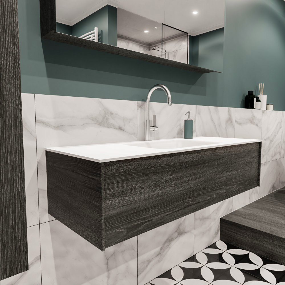 MONDIAZ LUSH 120cm mueble de baño Antracite 1 cajón lavabo CLOUD Centro 1 orificio 3 MONDIAZ LUSH 120cm mueble de baño Antracite 1 cajón lavabo CLOUD Centro 1 orificio - Imagen 3
