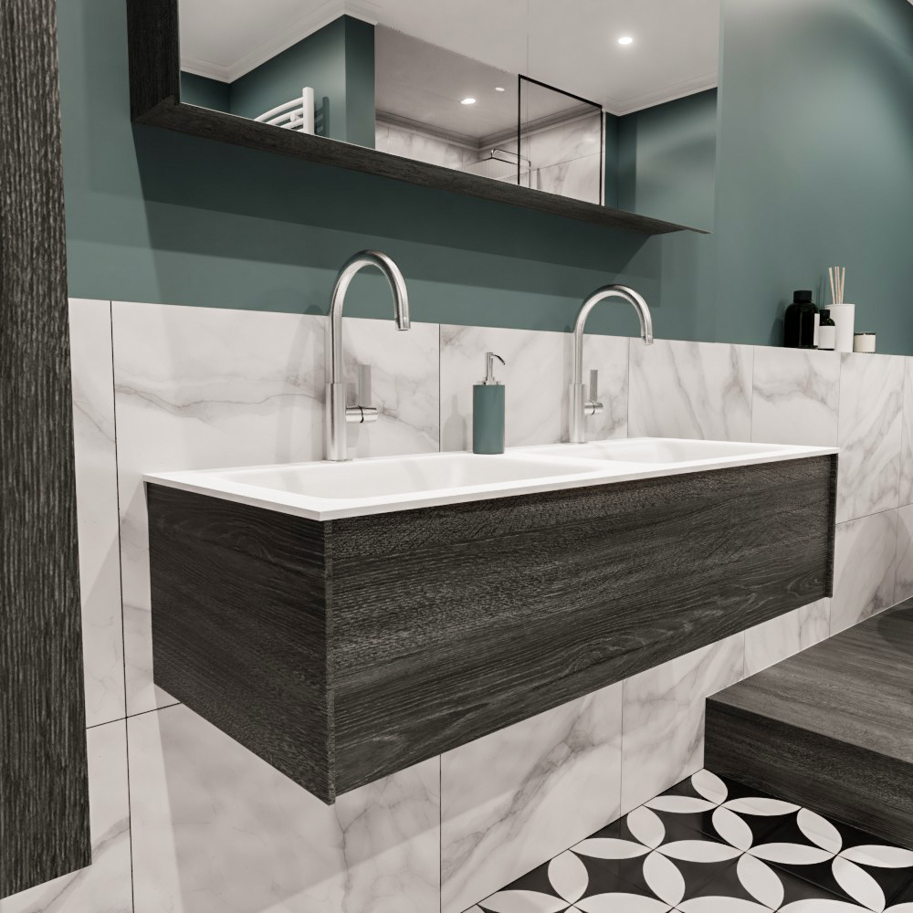 MONDIAZ LUSH 120cm mueble de baño Antracite 1 cajón lavabo CLOUD Doble 2 orificios 3 MONDIAZ LUSH 120cm mueble de baño Antracite 1 cajón lavabo CLOUD Doble 2 orificios - Imagen 3