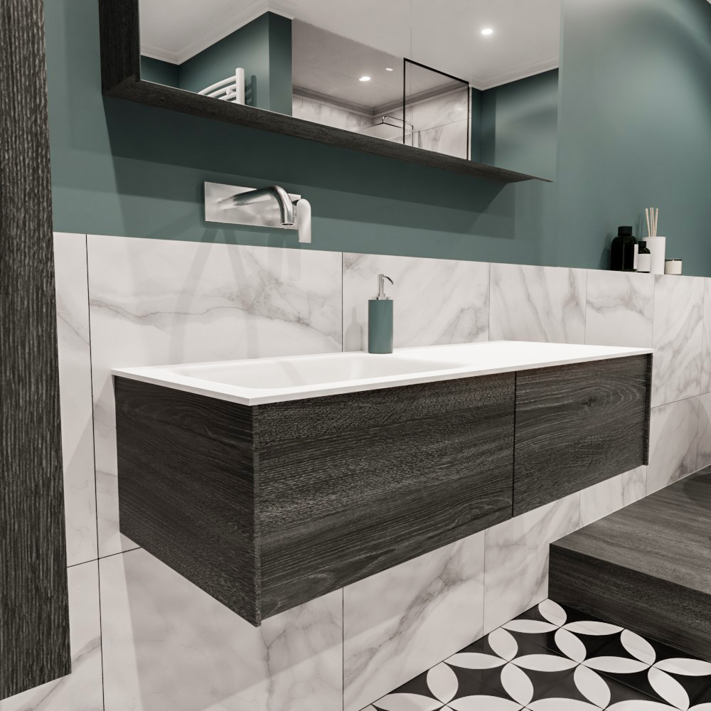 MONDIAZ LUSH 120cm mueble de baño Antracite 2 cajones lavabo CLOUD Izquierda sin orificio 3 MONDIAZ LUSH 120cm mueble de baño Antracite 2 cajones lavabo CLOUD Izquierda sin orificio - Imagen 3