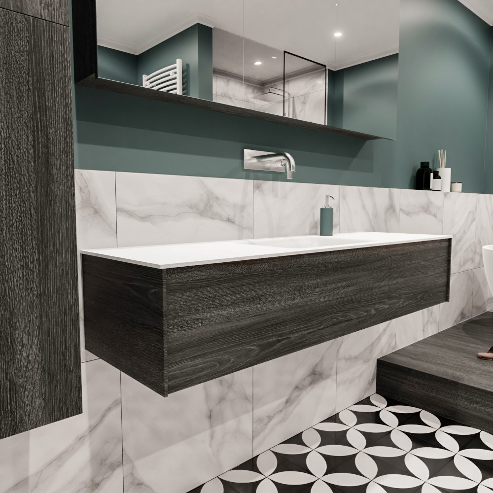 MONDIAZ LUSH 150cm mueble de baño Antracite 1 cajón lavabo CLOUD Centro sin orificio 3 MONDIAZ LUSH 150cm mueble de baño Antracite 1 cajón lavabo CLOUD Centro sin orificio - Imagen 3
