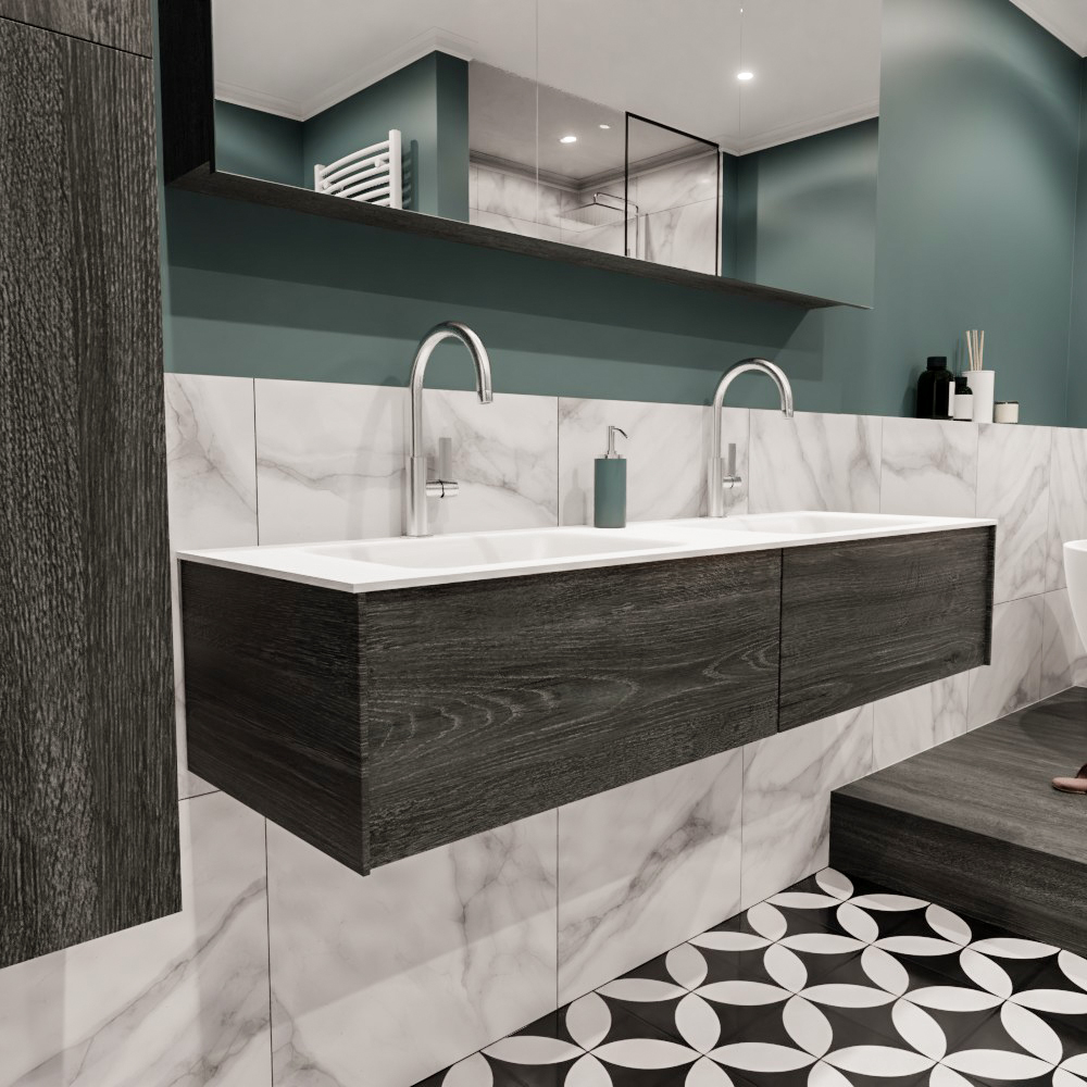 MONDIAZ LUSH 150cm mueble de baño Antracite 2 cajones lavabo CLOUD Doble 2 orificios 3 MONDIAZ LUSH 150cm mueble de baño Antracite 2 cajones lavabo CLOUD Doble 2 orificios - Imagen 3