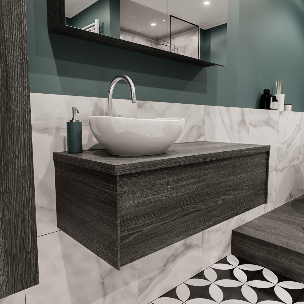 MONDIAZ LUSH 100cm mueble de baño Antracite 1 cajón lavabo BARCO Izquierda 1 orificio 3 MONDIAZ LUSH 100cm mueble de baño Antracite 1 cajón lavabo BARCO Izquierda 1 orificio - Imagen 3