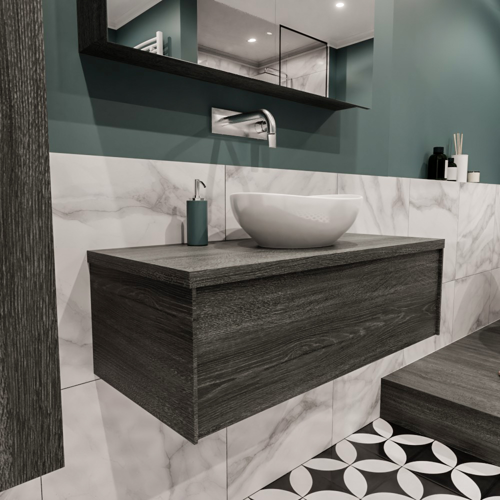 MONDIAZ LUSH 100cm mueble de baño Antracite 1 cajón lavabo BARCO Centro sin orificio 3 MONDIAZ LUSH 100cm mueble de baño Antracite 1 cajón lavabo BARCO Centro sin orificio - Imagen 3