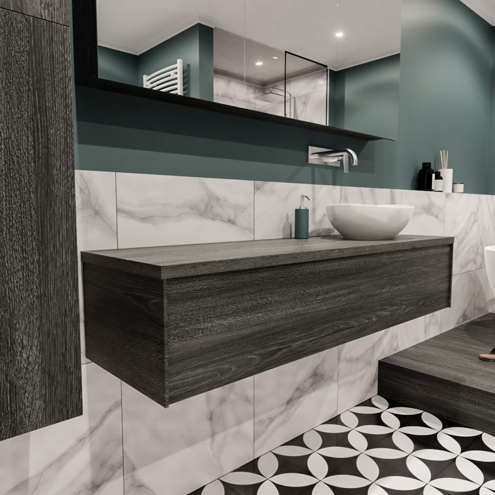 MONDIAZ LUSH 150cm mueble de baño Antracite 1 cajón lavabo BARCO Derecho sin orificio 3 MONDIAZ LUSH 150cm mueble de baño Antracite 1 cajón lavabo BARCO Derecho sin orificio - Imagen 3
