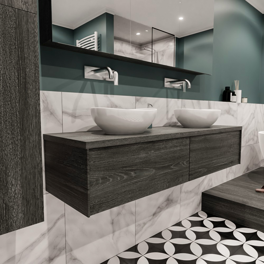 MONDIAZ LUSH 150cm mueble de baño Antracite 2 cajones lavabo BARCO Doble sin orificio 3 MONDIAZ LUSH 150cm mueble de baño Antracite 2 cajones lavabo BARCO Doble sin orificio - Imagen 3