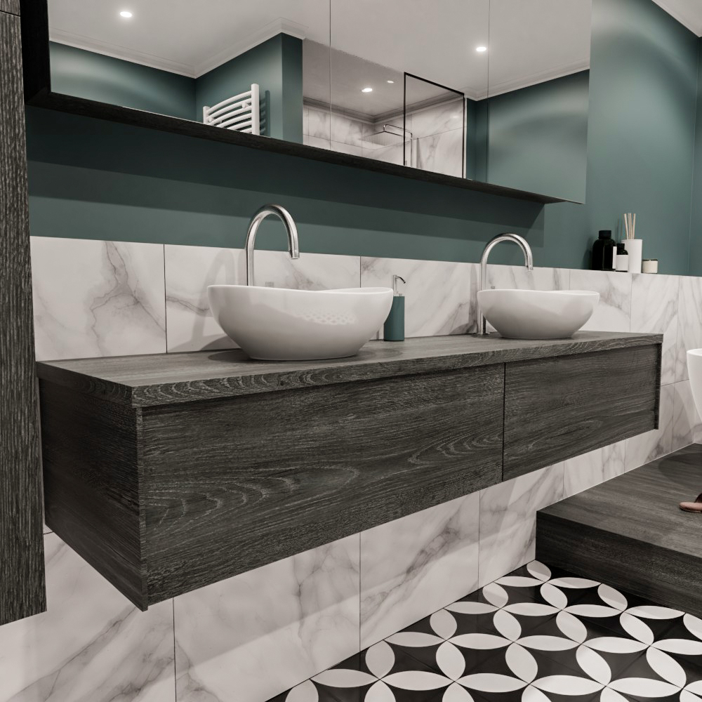 MONDIAZ LUSH 180cm mueble de baño Antracite 2 cajones lavabo BARCO Doble 2 orificios 3 MONDIAZ LUSH 180cm mueble de baño Antracite 2 cajones lavabo BARCO Doble 2 orificios - Imagen 3