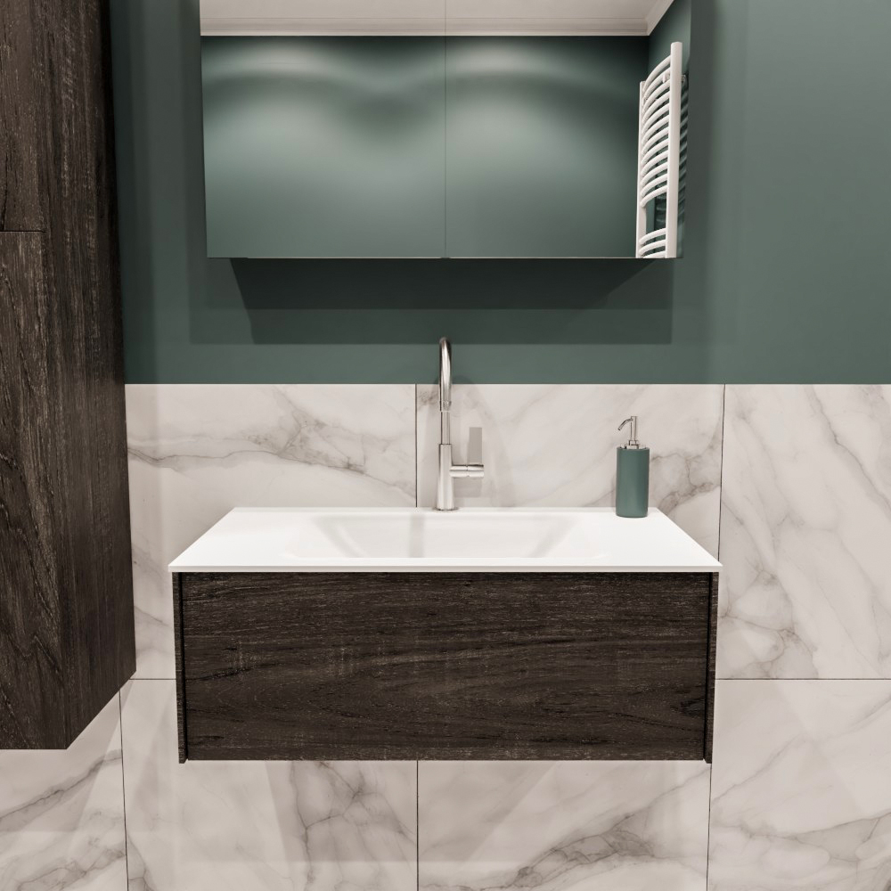 MONDIAZ LUSH 80cm mueble de baño Dark Brown 1 cajón lavabo CLOUD Centro 1 orificio 2 MONDIAZ LUSH 80cm mueble de baño Dark Brown 1 cajón lavabo CLOUD Centro 1 orificio - Imagen 2