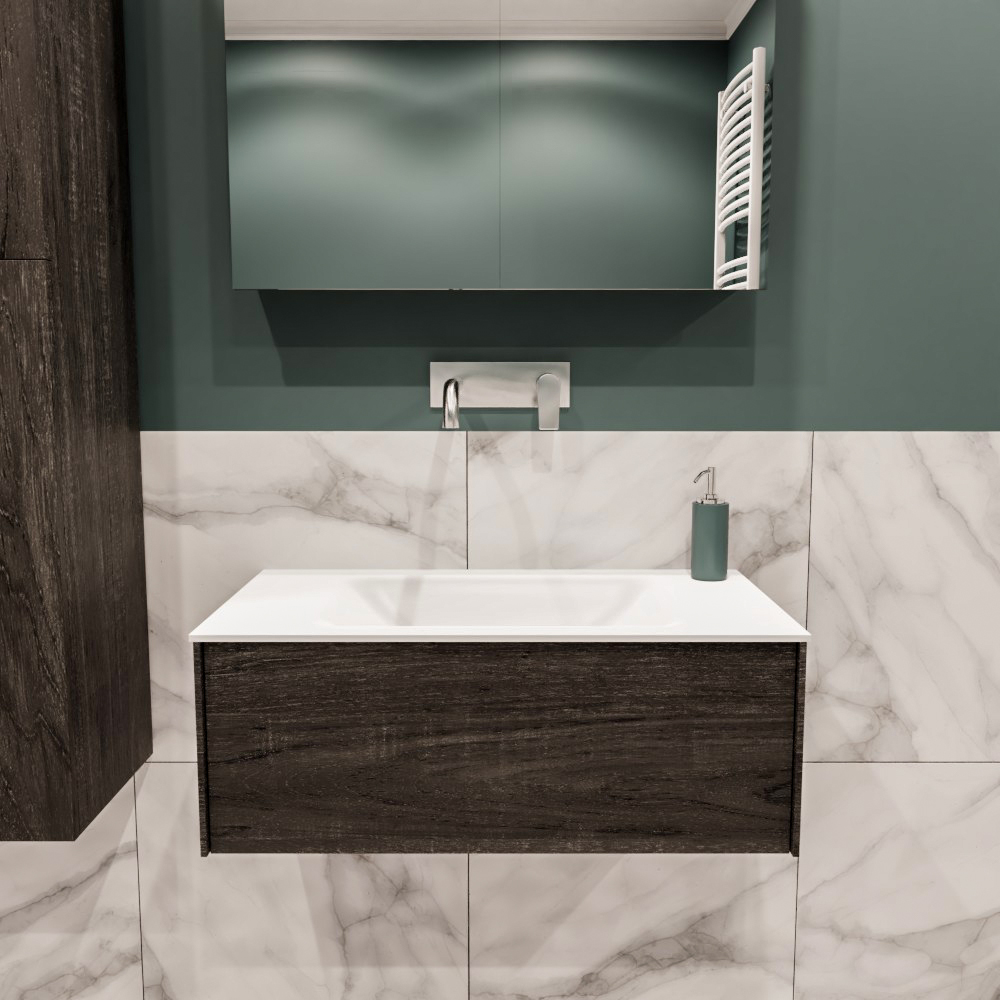 MONDIAZ LUSH 80cm mueble de baño Dark Brown 1 cajón lavabo CLOUD Centro sin orificio 2 MONDIAZ LUSH 80cm mueble de baño Dark Brown 1 cajón lavabo CLOUD Centro sin orificio - Imagen 2