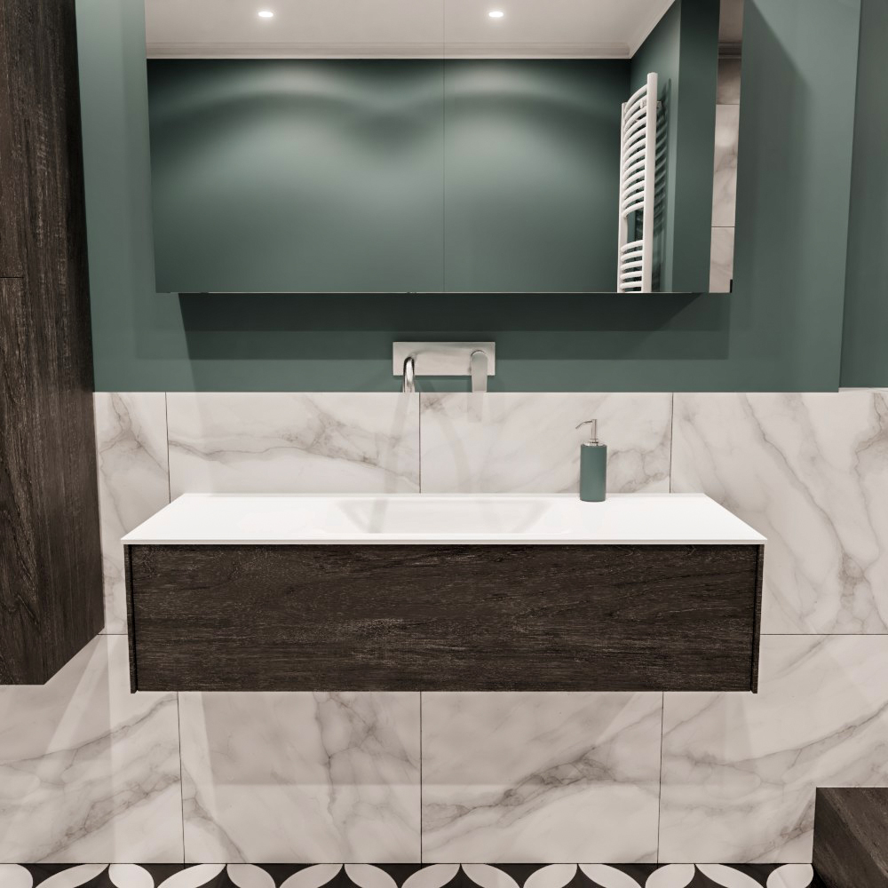 MONDIAZ LUSH 120cm mueble de baño Dark Brown 1 cajón lavabo CLOUD Centro sin orificio 2 MONDIAZ LUSH 120cm mueble de baño Dark Brown 1 cajón lavabo CLOUD Centro sin orificio - Imagen 2