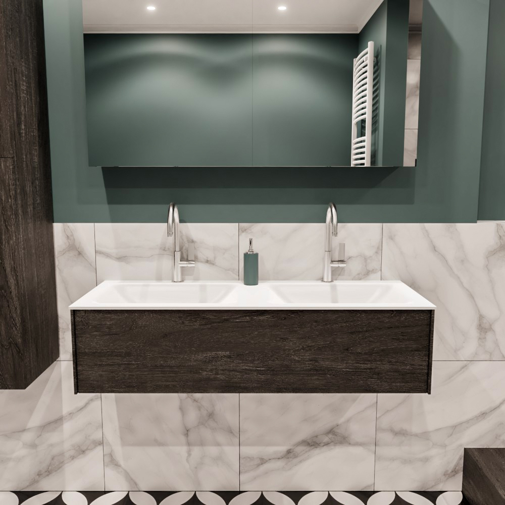 MONDIAZ LUSH 120cm mueble de baño Dark Brown 1 cajón lavabo CLOUD Doble 2 orificios 2 MONDIAZ LUSH 120cm mueble de baño Dark Brown 1 cajón lavabo CLOUD Doble 2 orificios - Imagen 2