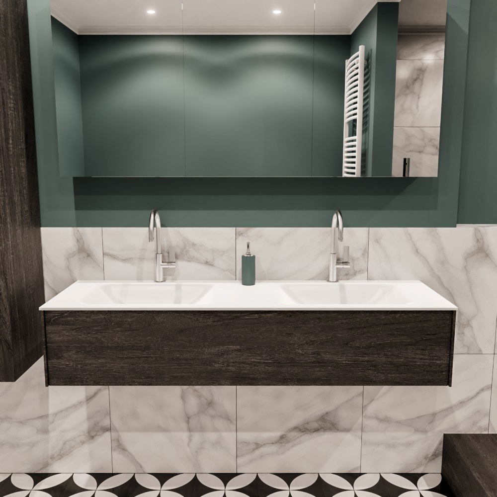 MONDIAZ LUSH 150cm mueble de baño Dark Brown 1 cajón lavabo CLOUD Doble 2 orificios 2 MONDIAZ LUSH 150cm mueble de baño Dark Brown 1 cajón lavabo CLOUD Doble 2 orificios - Imagen 2