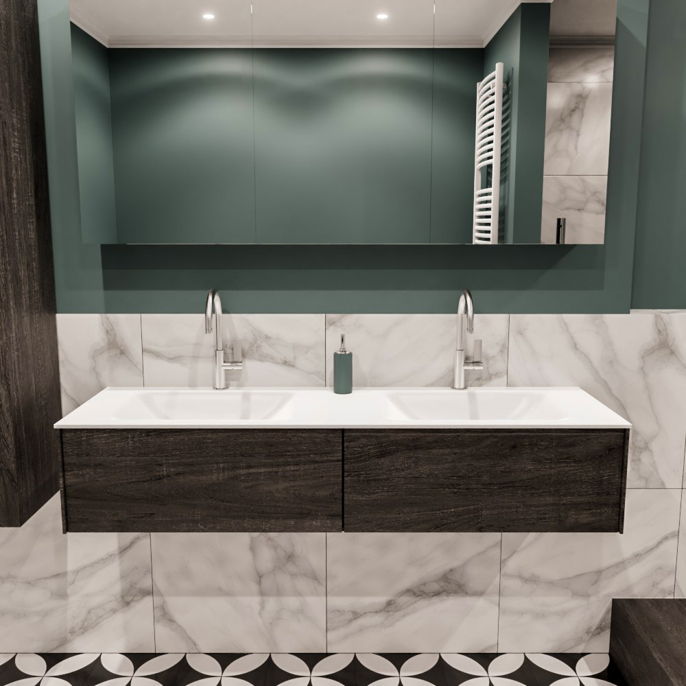 MONDIAZ LUSH 150cm mueble de baño Dark Brown 2 cajones lavabo CLOUD Doble 2 orificios 2 MONDIAZ LUSH 150cm mueble de baño Dark Brown 2 cajones lavabo CLOUD Doble 2 orificios - Imagen 2
