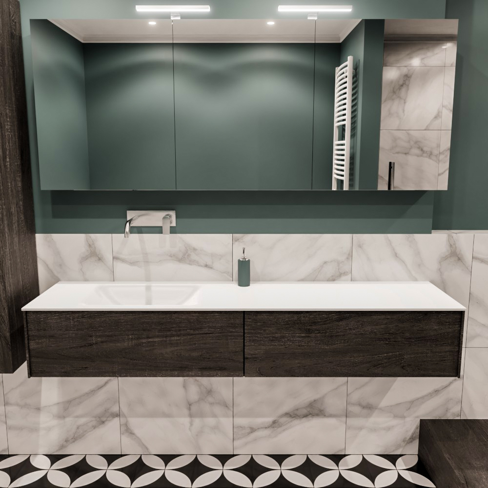 MONDIAZ LUSH 180cm mueble de baño Dark Brown 2 cajones lavabo CLOUD Izquierda sin orificio 2 MONDIAZ LUSH 180cm mueble de baño Dark Brown 2 cajones lavabo CLOUD Izquierda sin orificio - Imagen 2