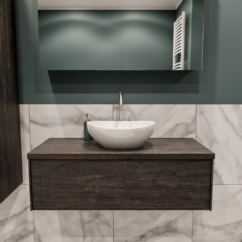 MONDIAZ LUSH 100cm mueble de baño Dark Brown 1 cajón lavabo BARCO Centro 1 orificio 2 MONDIAZ LUSH 100cm mueble de baño Dark Brown 1 cajón lavabo BARCO Centro 1 orificio - Imagen 2